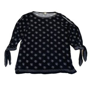 MAX STUDIO S/P Black & White Cold-Shoulder Tie-Sleeve Top